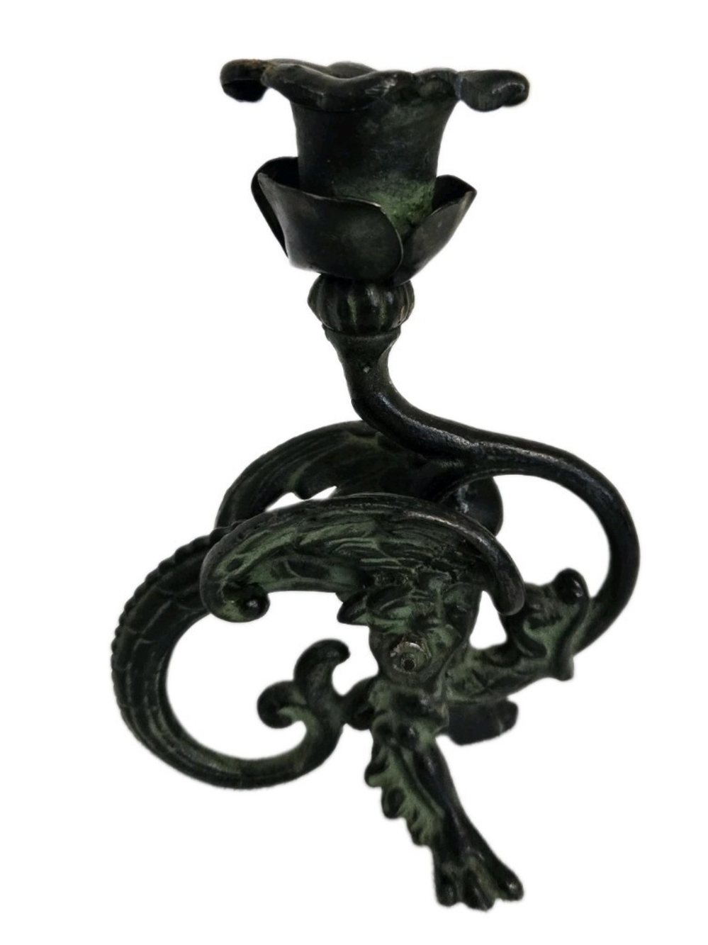 Vtg Gargoyle Cast Iron Candle Holder Haunted Halloween Goth